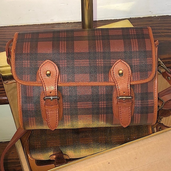 MRALPH LAUREN Brown Green Tartan Plaid Rolled Body Crossbody Messenger SaddleBag - Picture 17 of 17